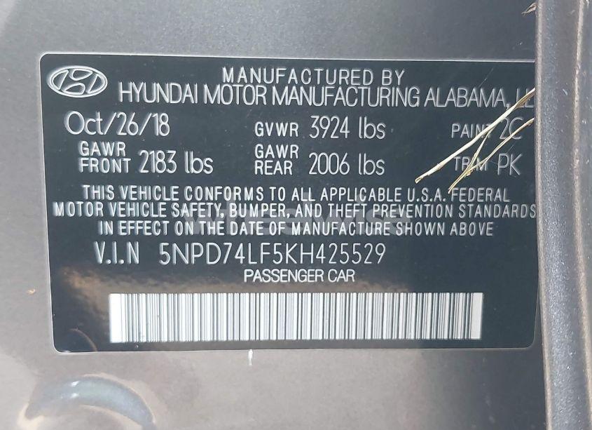 Photo 9 of 2019 Hyundai Elantra SE (VIN 5NPD74LF5KH425529)