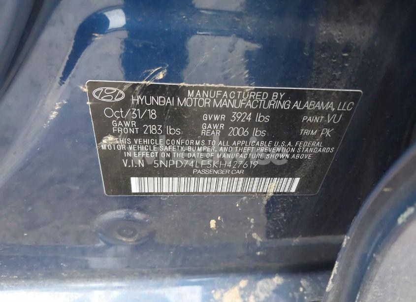 Photo 9 of 2019 Hyundai Elantra SE (VIN 5NPD74LF5KH427619)