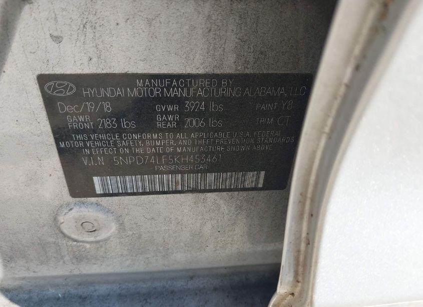 Photo 9 of 2019 Hyundai Elantra SE (VIN 5NPD74LF5KH453461)