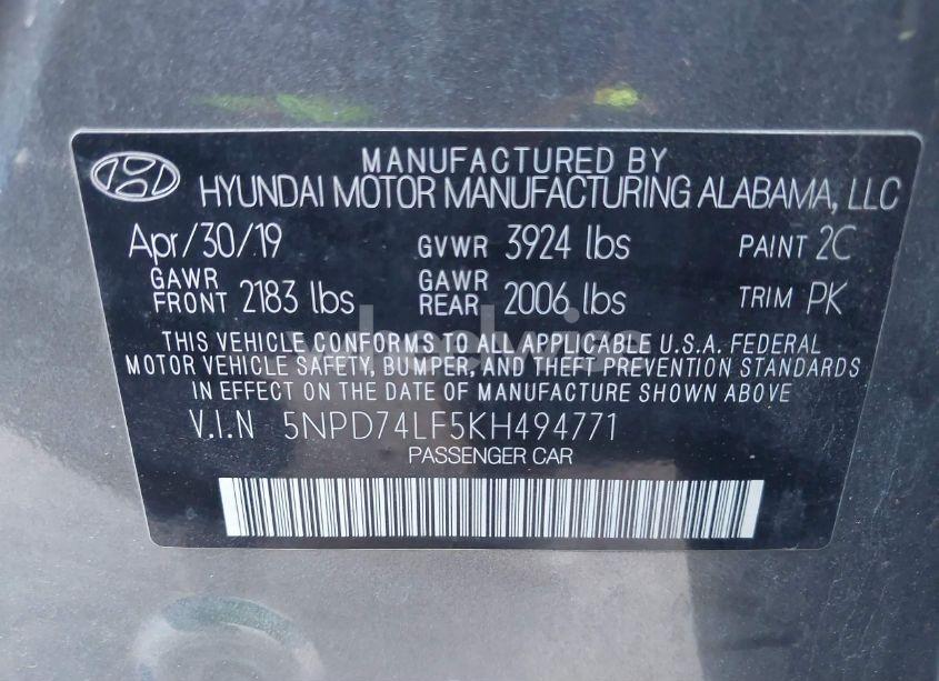 Photo 9 of 2019 Hyundai Elantra SE (VIN 5NPD74LF5KH494771)