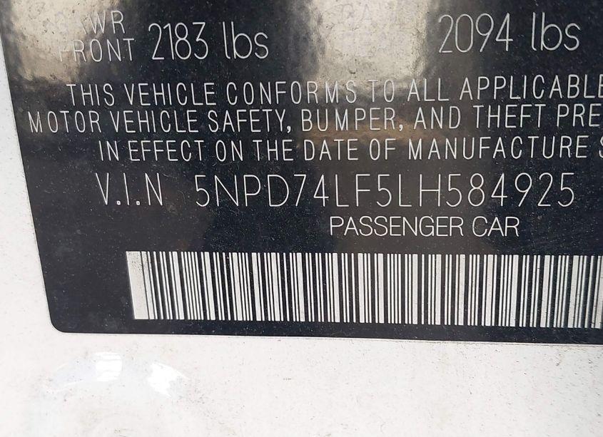 Photo 9 of 2020 Hyundai Elantra SE (VIN 5NPD74LF5LH584925)