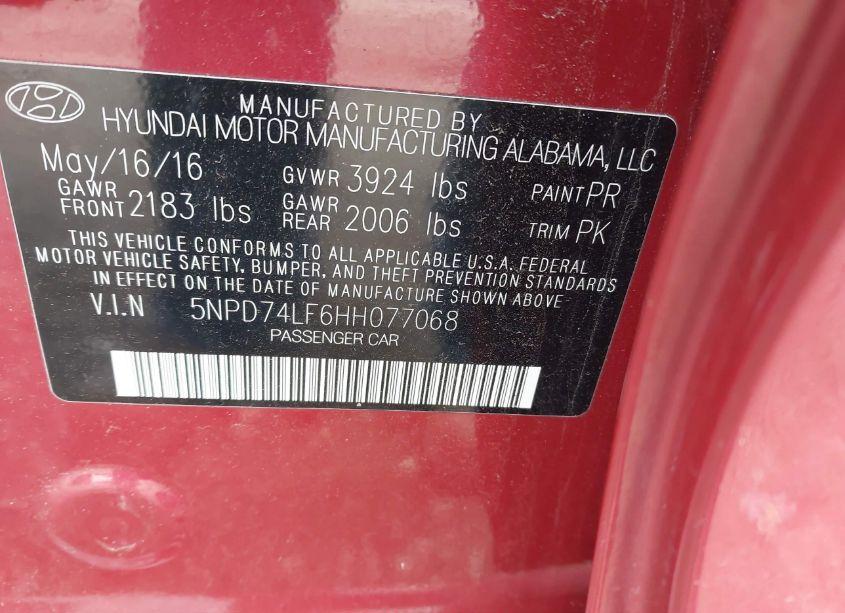 Photo 9 of 2017 Hyundai Elantra SE (VIN 5NPD74LF6HH077068)