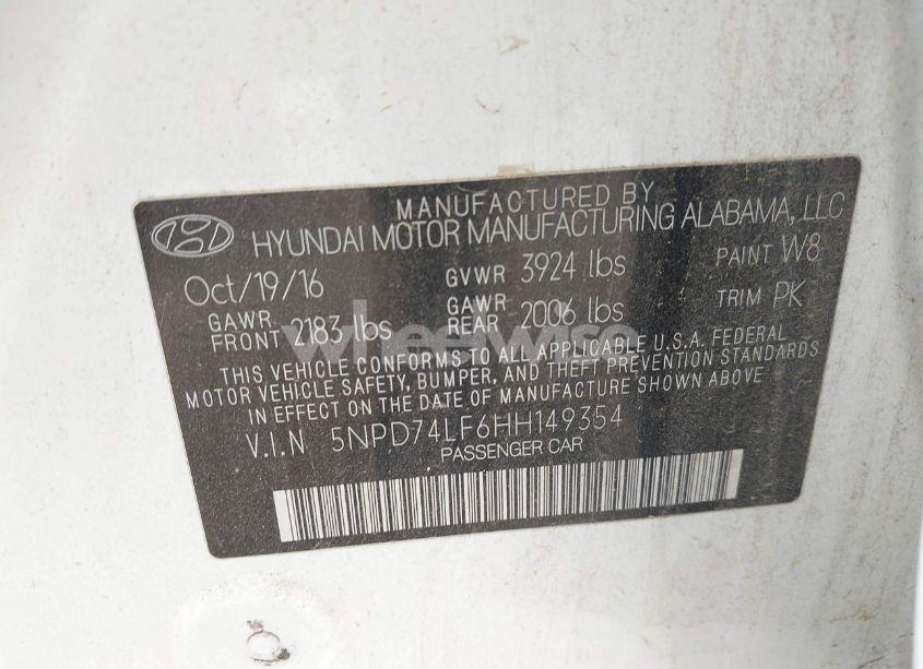 Photo 9 of 2017 Hyundai Elantra SE (VIN 5NPD74LF6HH149354)