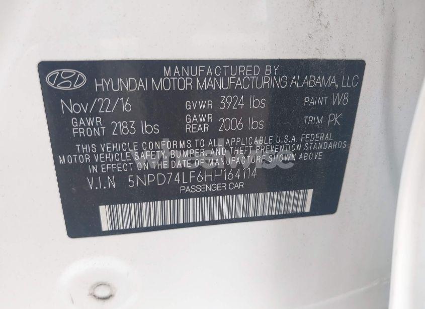 Photo 9 of 2017 Hyundai Elantra SE (VIN 5NPD74LF6HH164114)