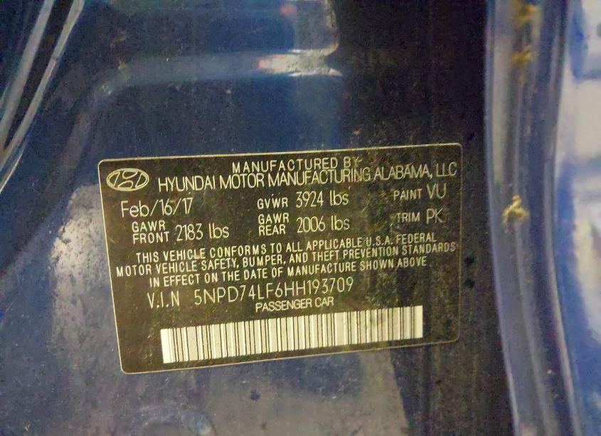 Photo 9 of 2017 Hyundai Elantra SE (VIN 5NPD74LF6HH193709)