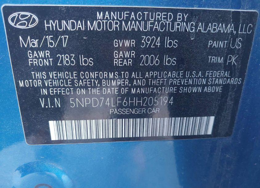 Photo 9 of 2017 Hyundai Elantra SE (VIN 5NPD74LF6HH205194)