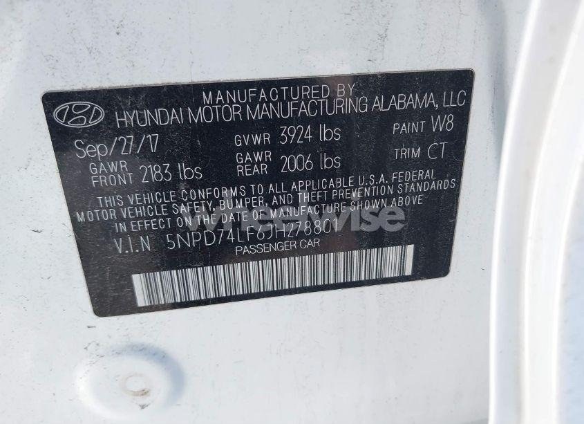 Photo 9 of 2018 Hyundai Elantra SE (VIN 5NPD74LF6JH278801)