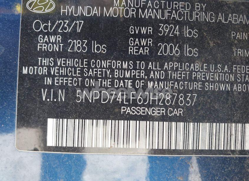 Photo 9 of 2018 Hyundai Elantra SE (VIN 5NPD74LF6JH287837)