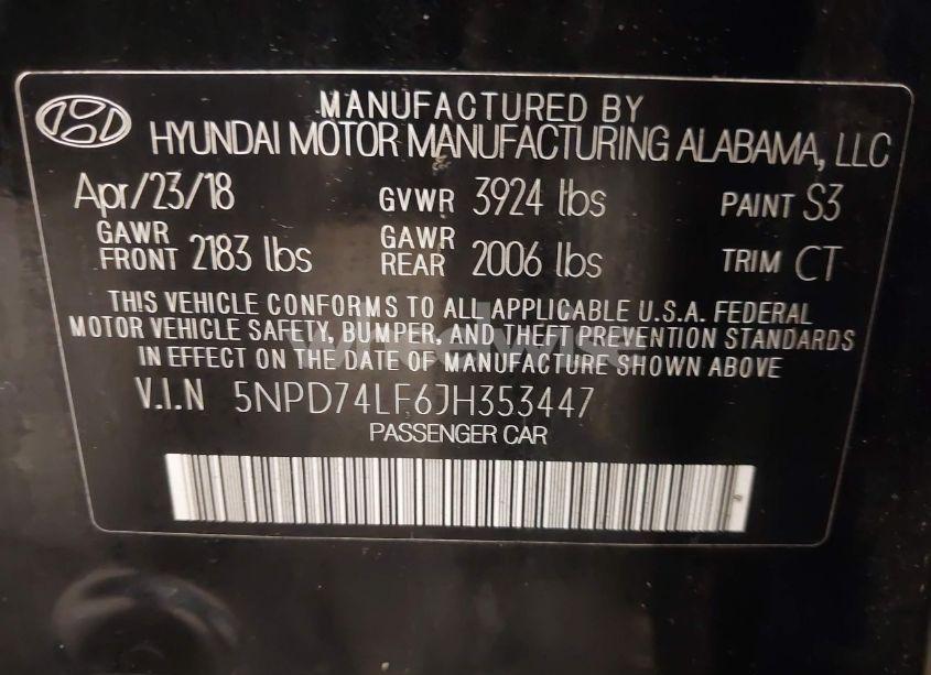 Photo 9 of 2018 Hyundai Elantra SE (VIN 5NPD74LF6JH353447)