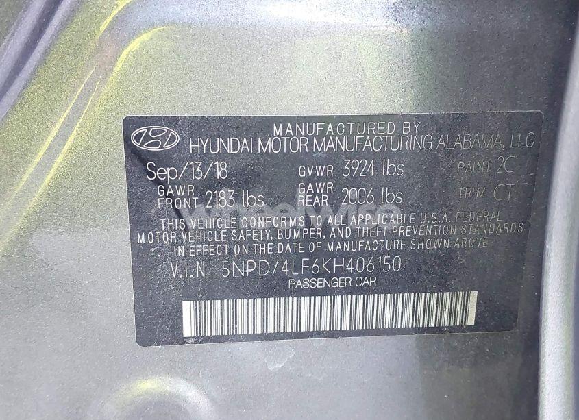 Photo 9 of 2019 Hyundai Elantra SE (VIN 5NPD74LF6KH406150)