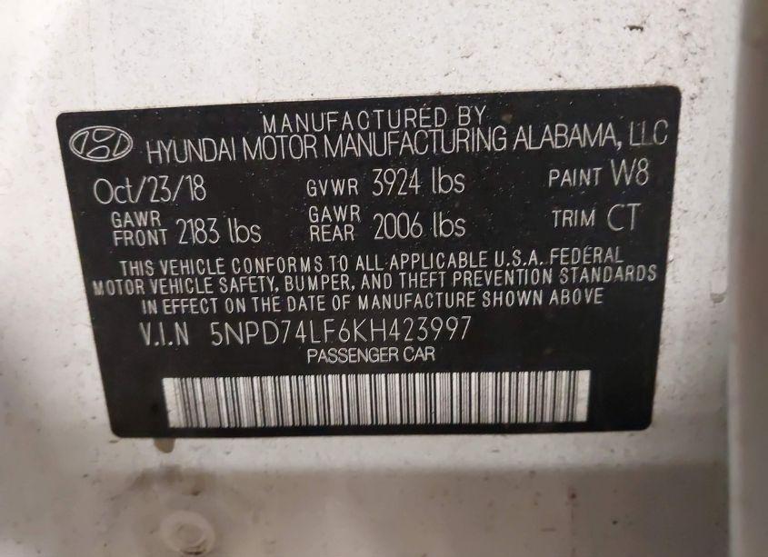 Photo 9 of 2019 Hyundai Elantra SE (VIN 5NPD74LF6KH423997)