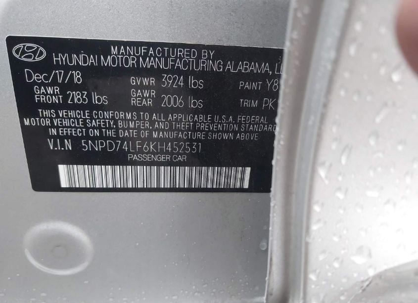 Photo 9 of 2019 Hyundai Elantra SE (VIN 5NPD74LF6KH452531)