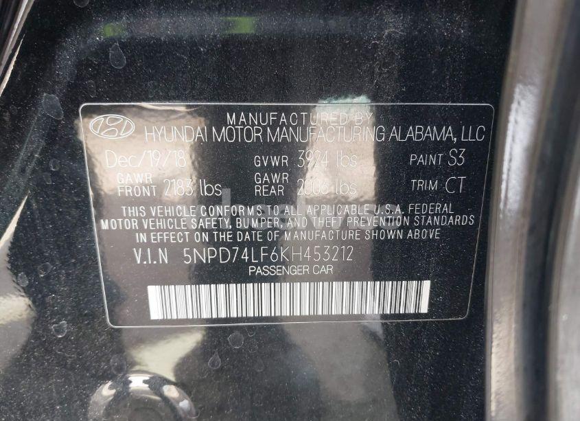 Photo 9 of 2019 Hyundai Elantra SE (VIN 5NPD74LF6KH453212)