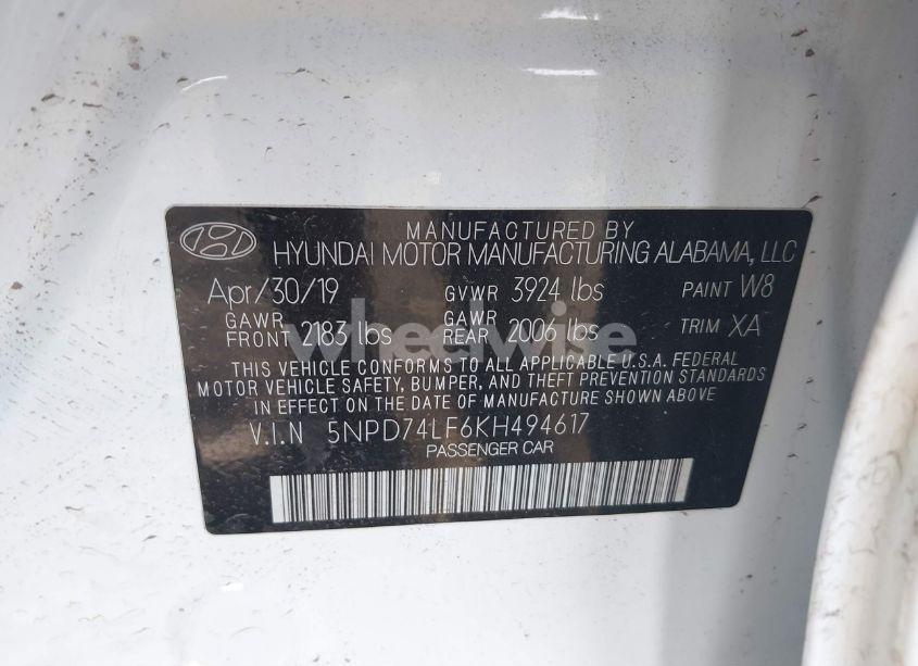 Photo 9 of 2019 Hyundai Elantra SE (VIN 5NPD74LF6KH494617)