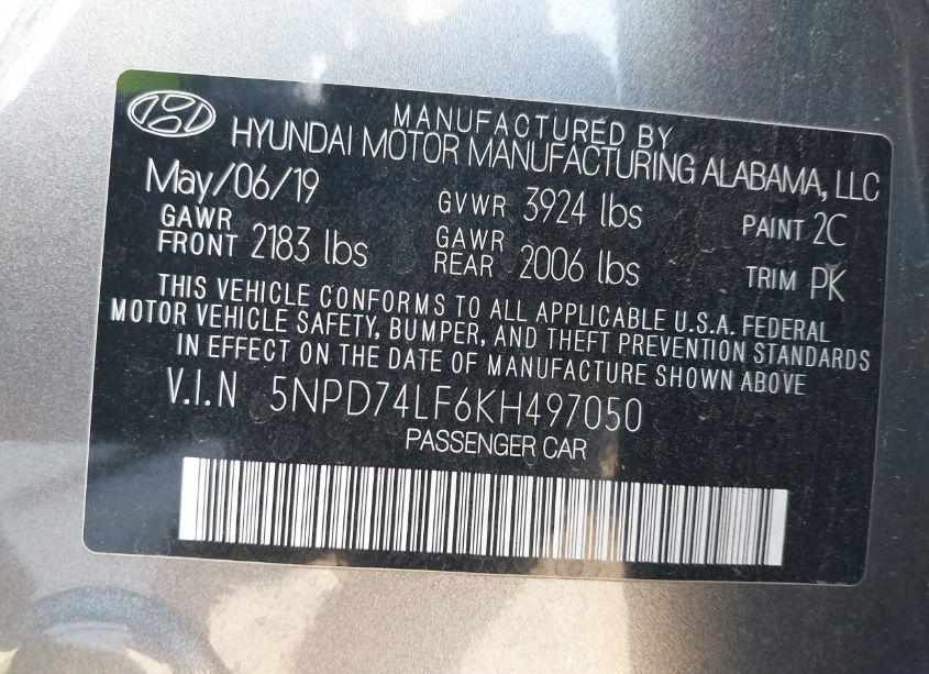Photo 9 of 2019 Hyundai Elantra SE (VIN 5NPD74LF6KH497050)