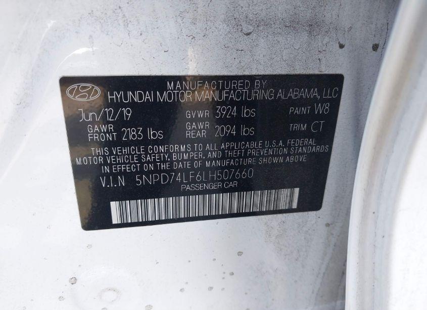 Photo 9 of 2020 Hyundai Elantra SE (VIN 5NPD74LF6LH507660)