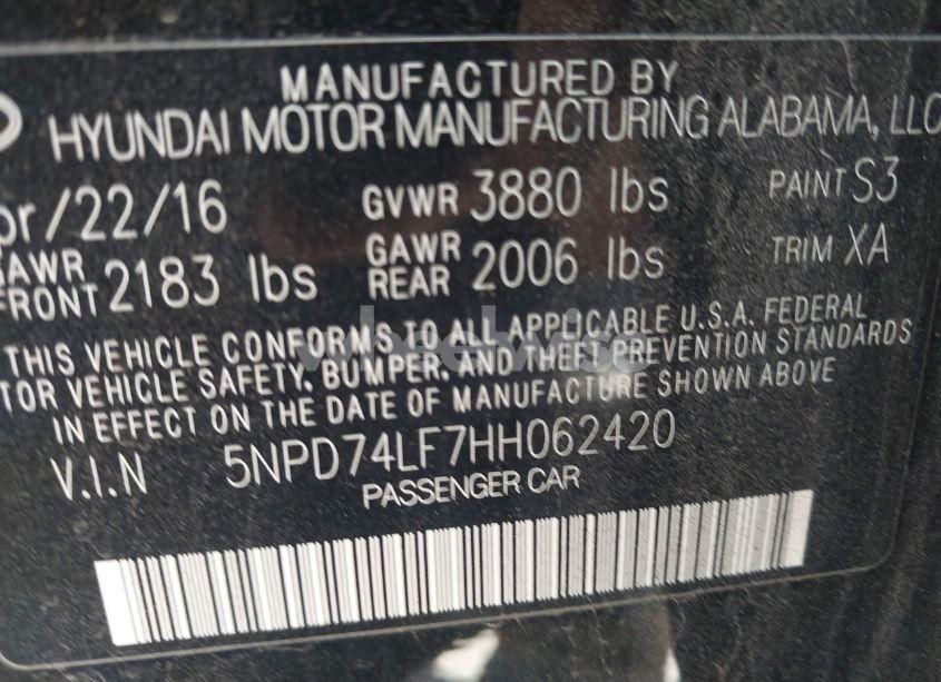 Photo 9 of 2017 Hyundai Elantra SE (VIN 5NPD74LF7HH062420)