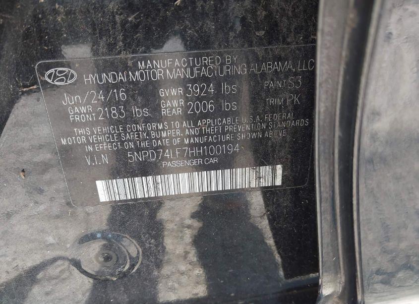 Photo 9 of 2017 Hyundai Elantra SE (VIN 5NPD74LF7HH100194)