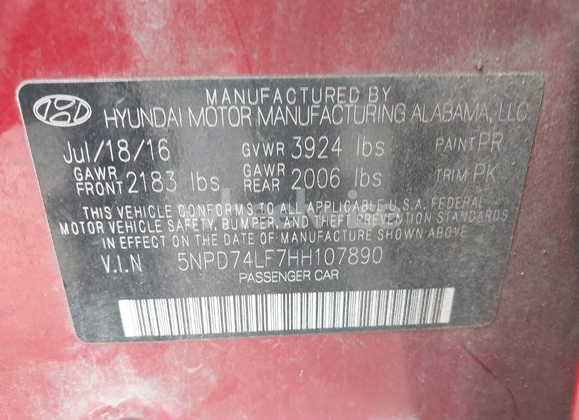 Photo 9 of 2017 Hyundai Elantra SE (VIN 5NPD74LF7HH107890)