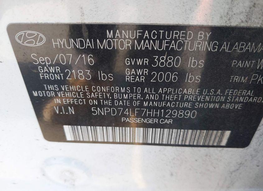 Photo 9 of 2017 Hyundai Elantra SE (VIN 5NPD74LF7HH129890)