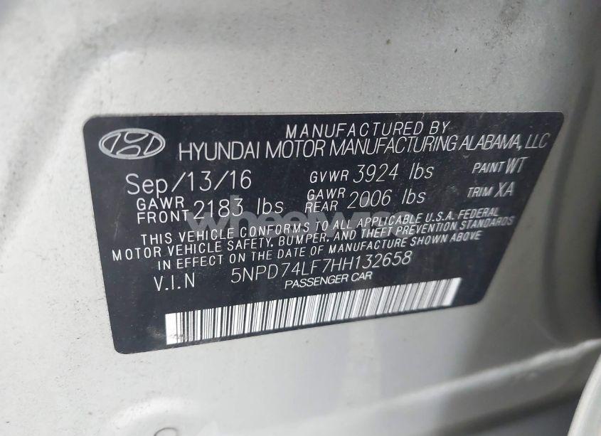 Photo 9 of 2017 Hyundai Elantra SE (VIN 5NPD74LF7HH132658)