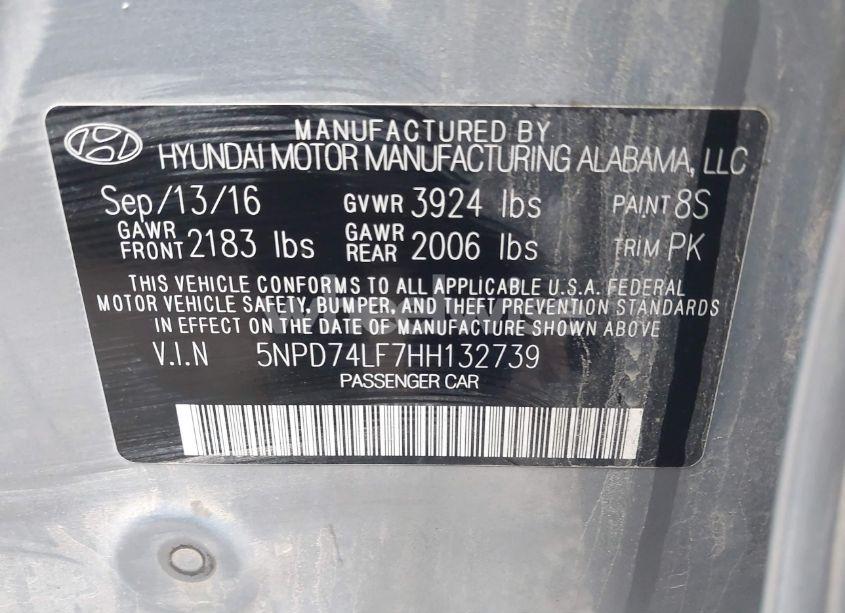 Photo 9 of 2017 Hyundai Elantra SE (VIN 5NPD74LF7HH132739)