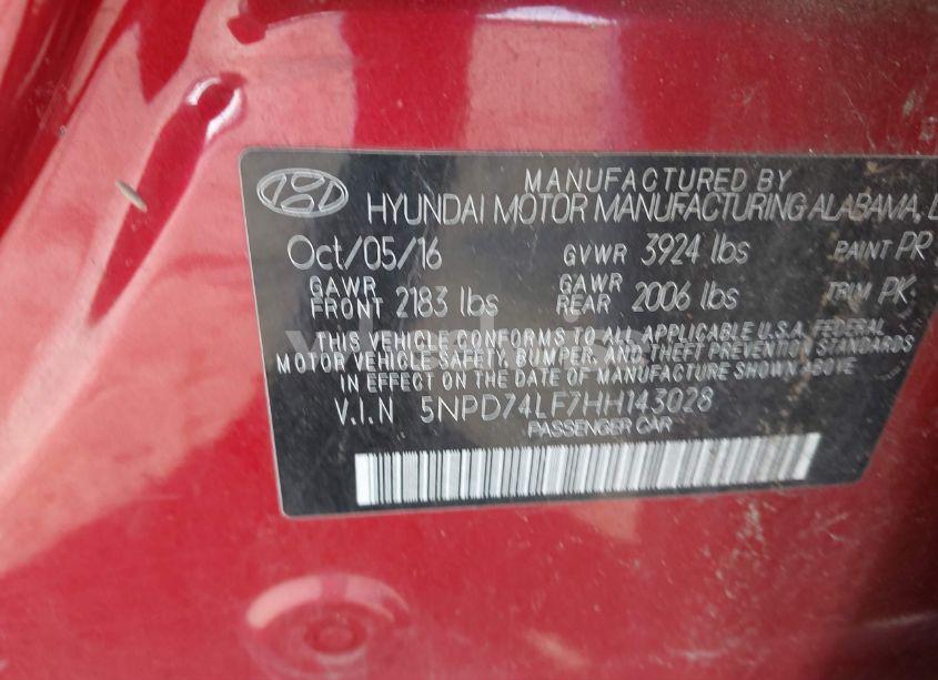 Photo 9 of 2017 Hyundai Elantra SE (VIN 5NPD74LF7HH143028)