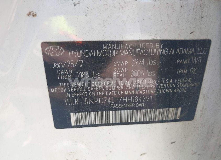 Photo 9 of 2017 Hyundai Elantra SE (VIN 5NPD74LF7HH184291)