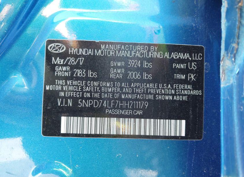 Photo 9 of 2017 Hyundai Elantra SE (VIN 5NPD74LF7HH211179)