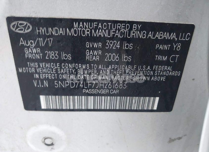 Photo 9 of 2018 Hyundai Elantra SE (VIN 5NPD74LF7JH261683)