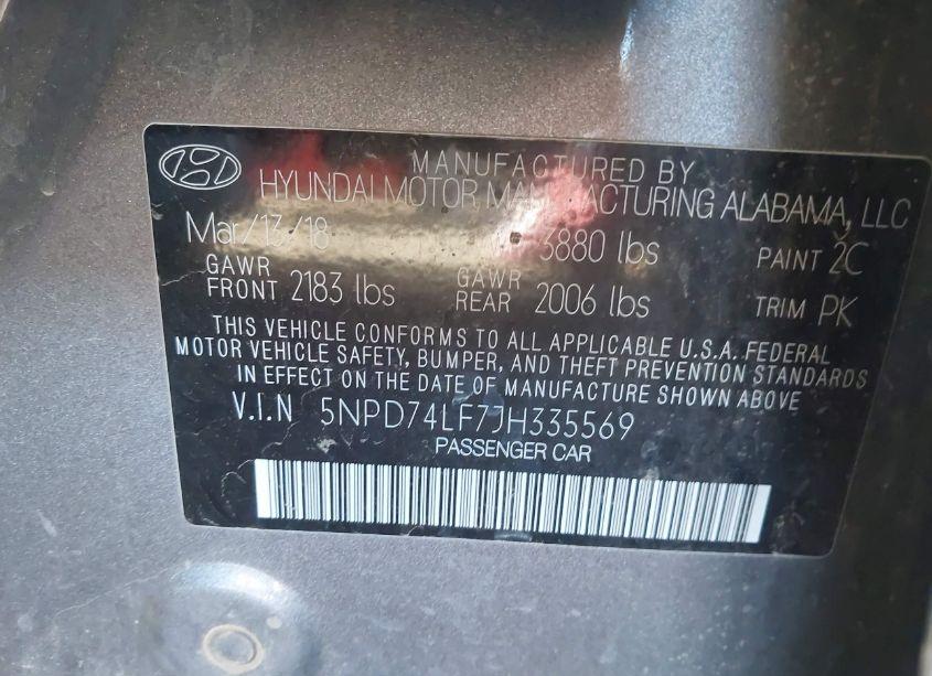 Photo 9 of 2018 Hyundai Elantra SE (VIN 5NPD74LF7JH335569)