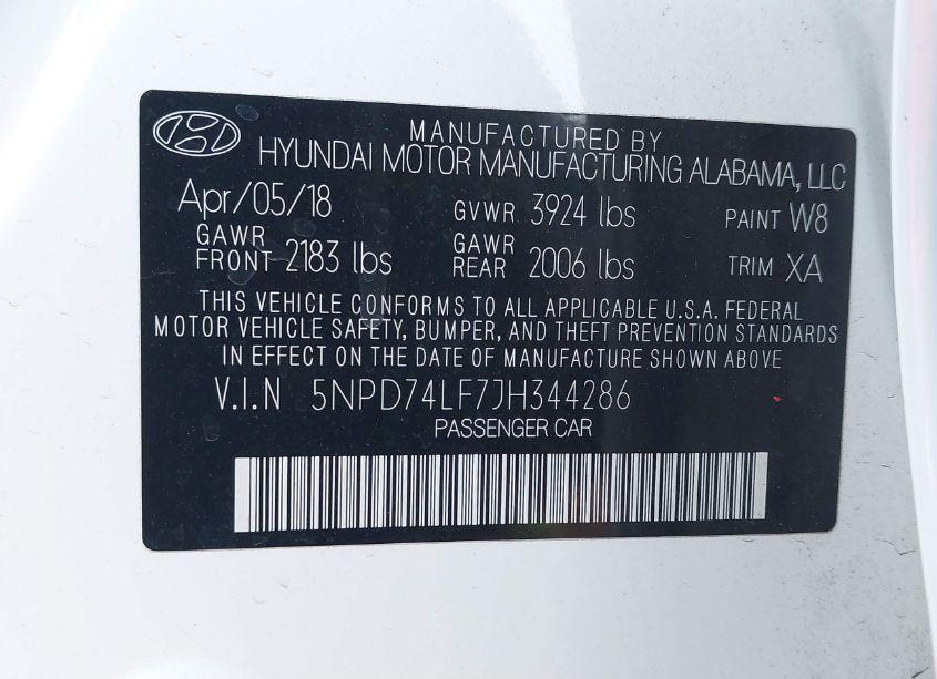Photo 9 of 2018 Hyundai Elantra SE (VIN 5NPD74LF7JH344286)