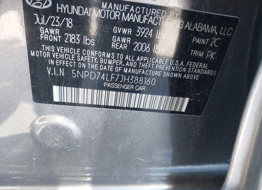 Photo 9 of 2018 Hyundai Elantra SE (VIN 5NPD74LF7JH388160)