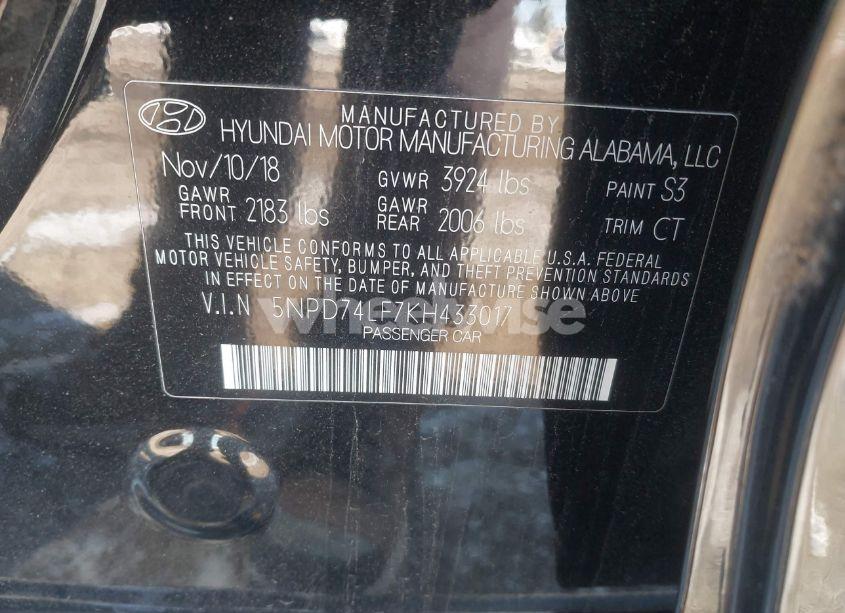 Photo 9 of 2019 Hyundai Elantra SE (VIN 5NPD74LF7KH433017)