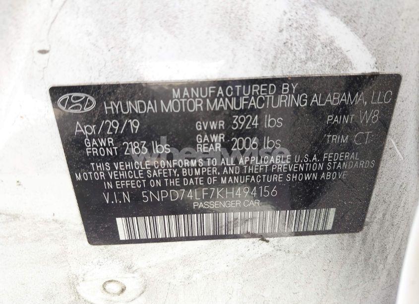 Photo 9 of 2019 Hyundai Elantra SE (VIN 5NPD74LF7KH494156)