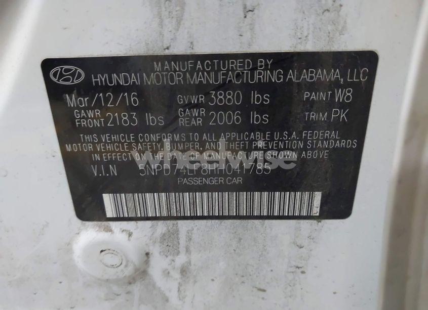 Photo 9 of 2017 Hyundai Elantra SE (VIN 5NPD74LF8HH041785)