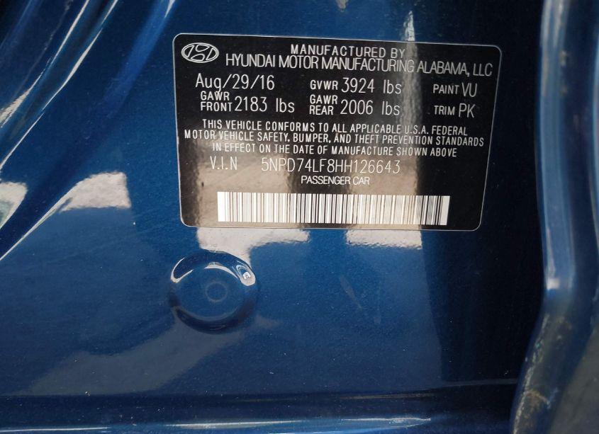 Photo 9 of 2017 Hyundai Elantra SE (VIN 5NPD74LF8HH126643)