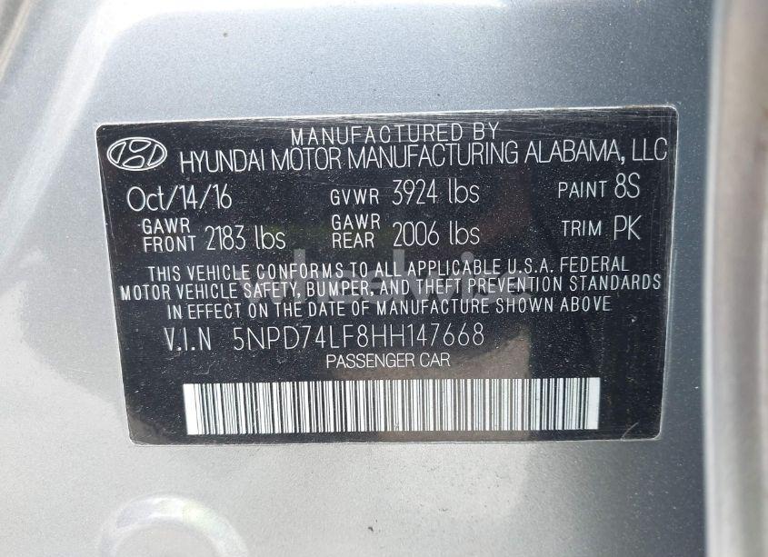 Photo 9 of 2017 Hyundai Elantra SE (VIN 5NPD74LF8HH147668)