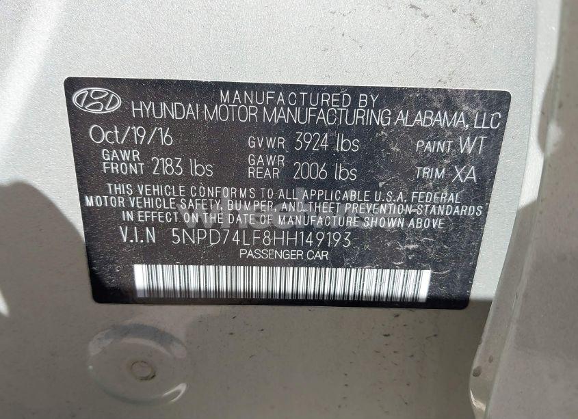 Photo 9 of 2017 Hyundai Elantra SE (VIN 5NPD74LF8HH149193)