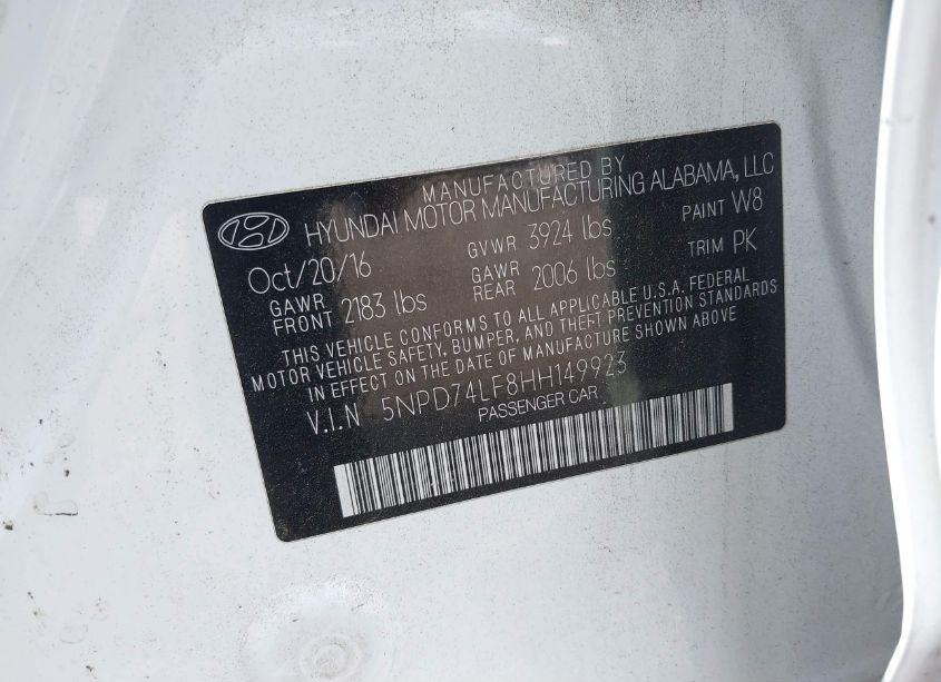 Photo 9 of 2017 Hyundai Elantra SE (VIN 5NPD74LF8HH149923)