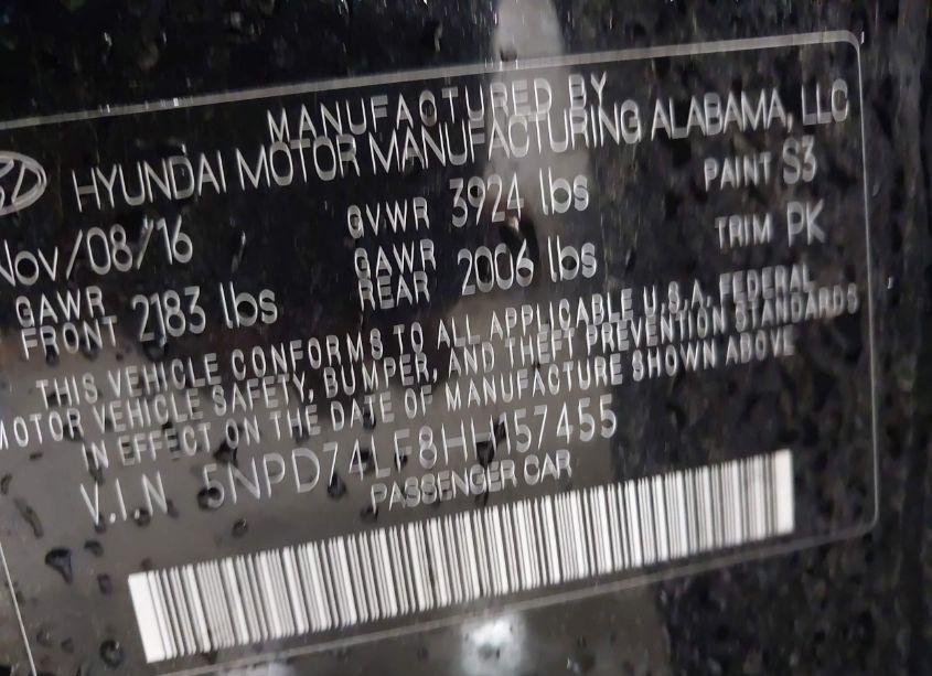 Photo 9 of 2017 Hyundai Elantra SE (VIN 5NPD74LF8HH157455)