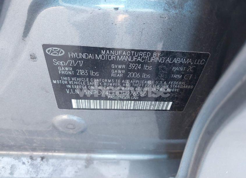 Photo 9 of 2018 Hyundai Elantra SE (VIN 5NPD74LF8JH276550)