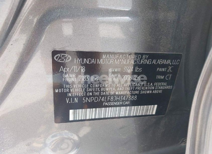 Photo 9 of 2018 Hyundai Elantra SE (VIN 5NPD74LF8JH347388)