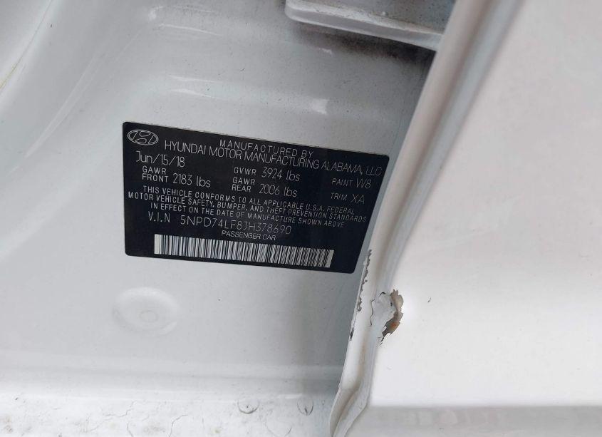 Photo 9 of 2018 Hyundai Elantra SE (VIN 5NPD74LF8JH378690)