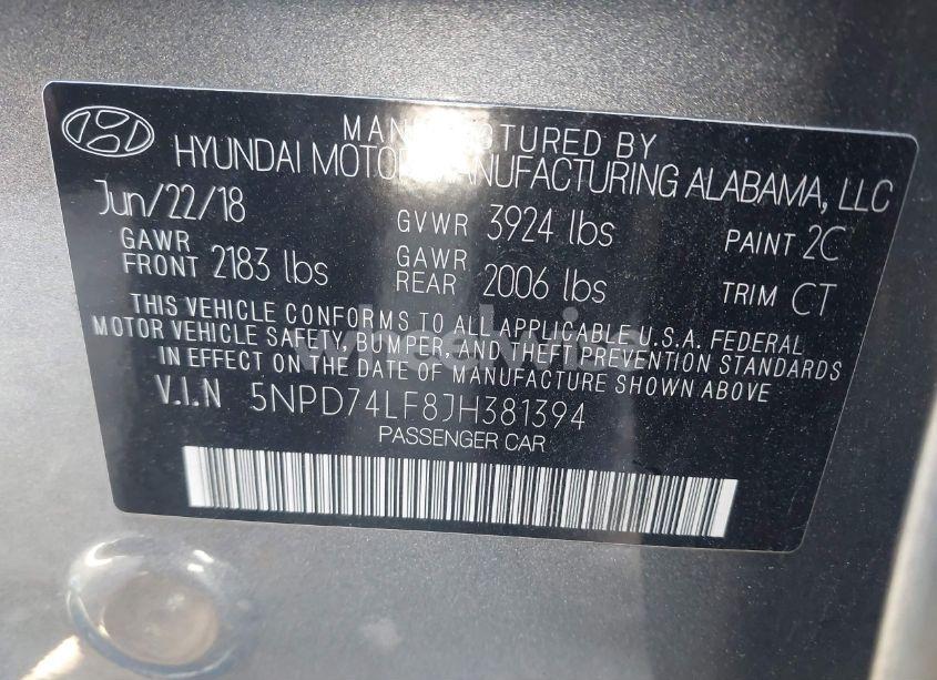 Photo 9 of 2018 Hyundai Elantra SE (VIN 5NPD74LF8JH381394)