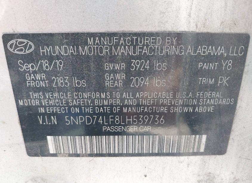 Photo 9 of 2020 Hyundai Elantra SE (VIN 5NPD74LF8LH539736)