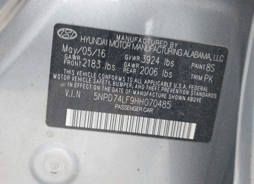 Photo 9 of 2017 Hyundai Elantra SE (VIN 5NPD74LF9HH070485)