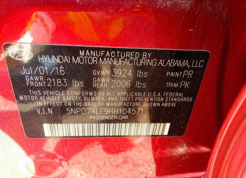 Photo 9 of 2017 Hyundai Elantra SE (VIN 5NPD74LF9HH104571)