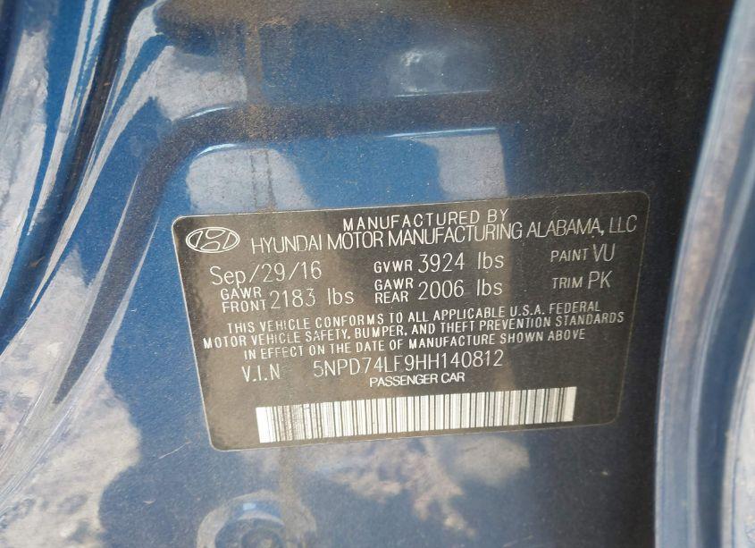 Photo 9 of 2017 Hyundai Elantra SE (VIN 5NPD74LF9HH140812)