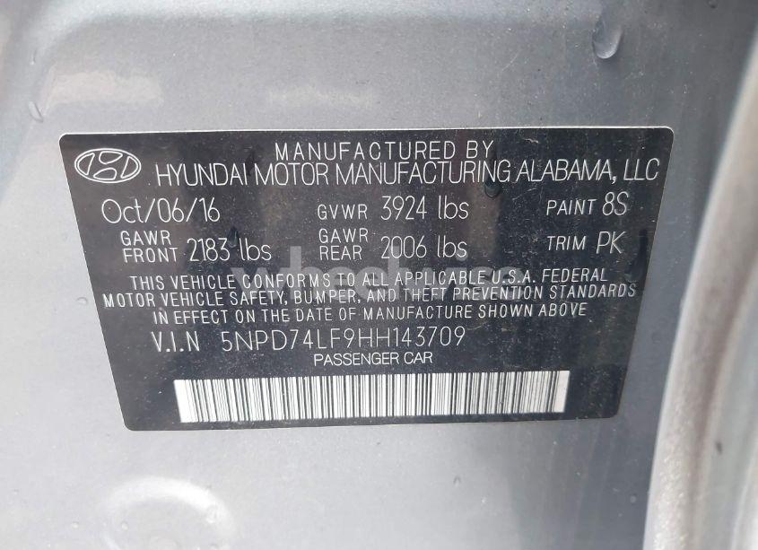 Photo 9 of 2017 Hyundai Elantra SE (VIN 5NPD74LF9HH143709)